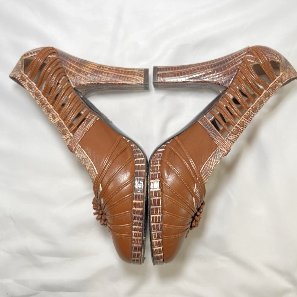 Isabella Fiore Heels Size 7.5 Brown Leather Snakeskin Embossed Flower *Altered - Picture 9 of 15